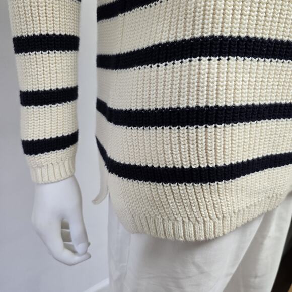Talbots SP S Petite Sweater Pullover Cream Navy Stripe Rollneck Preppy Cotton - Picture 5 of 8